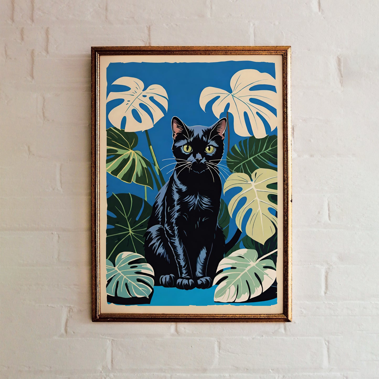 Monstera Cat Wall Art Print