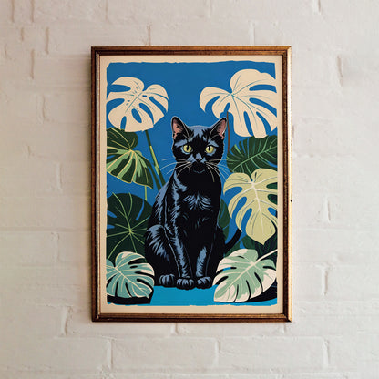 Monstera Cat Wall Art Print