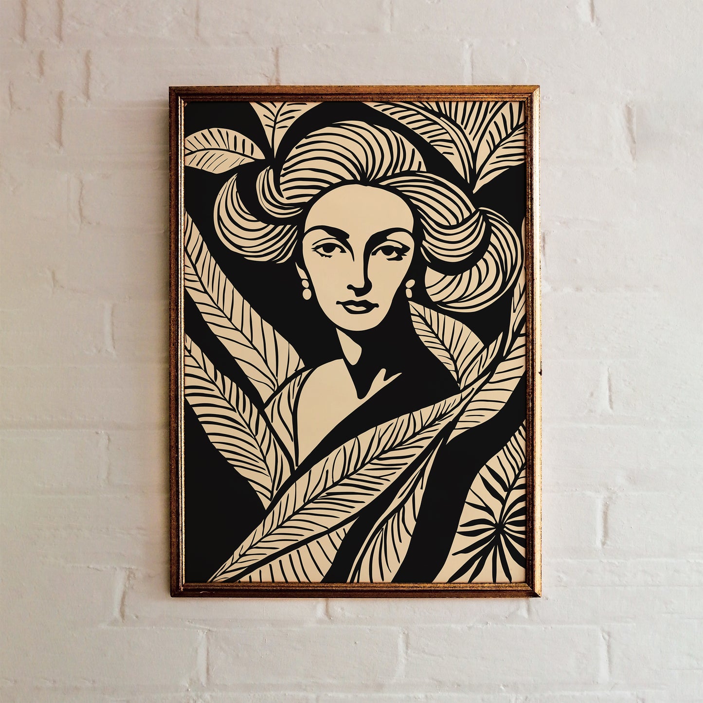 Plant Lady Black Linocut Style Poster