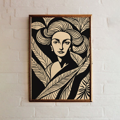 Plant Lady Black Linocut Style Poster