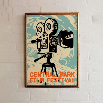 Central Park Film Festival Poster Vintage Camera Art