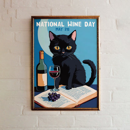 National Wine Day Cat Poster