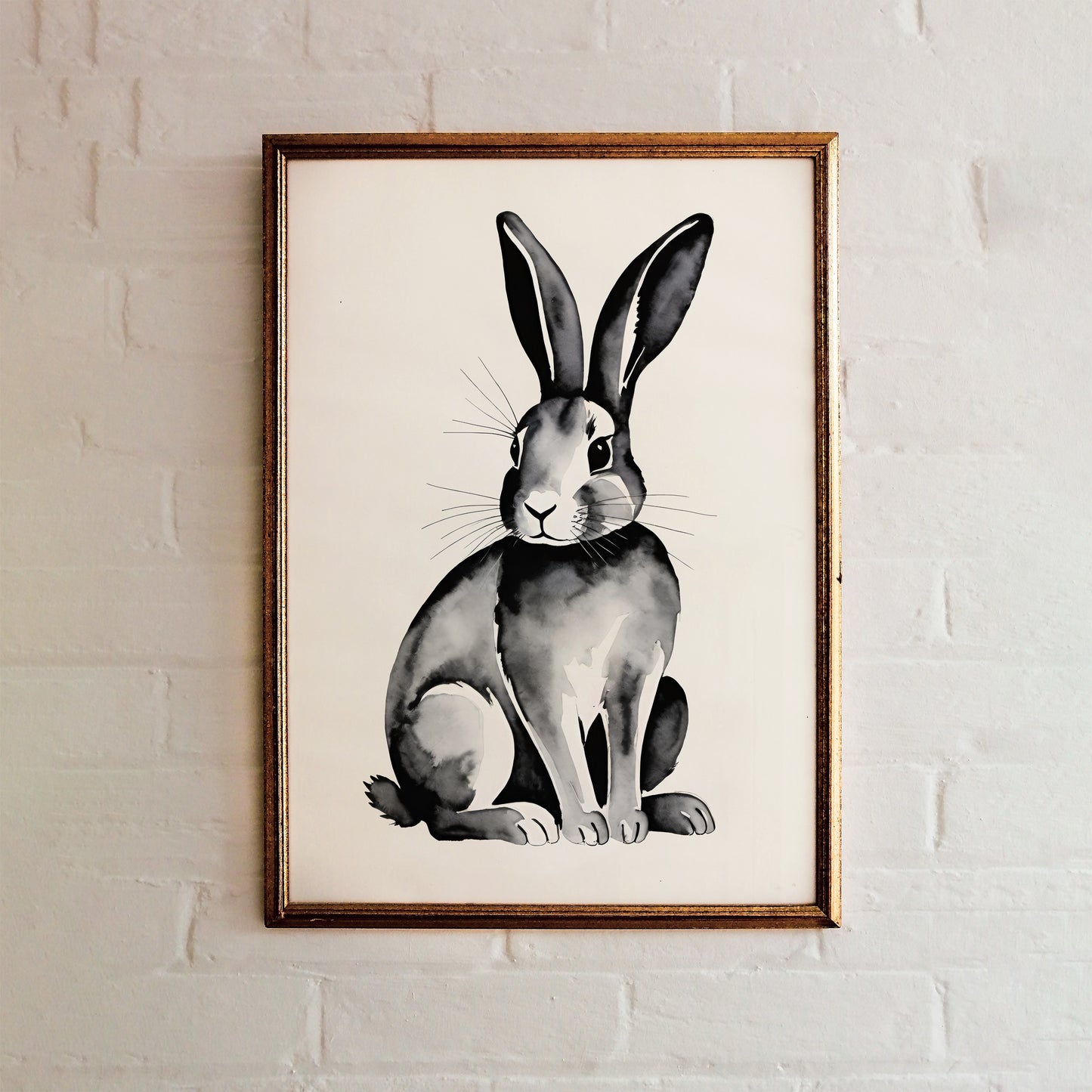 Black & White Bunny Watercolor Poster