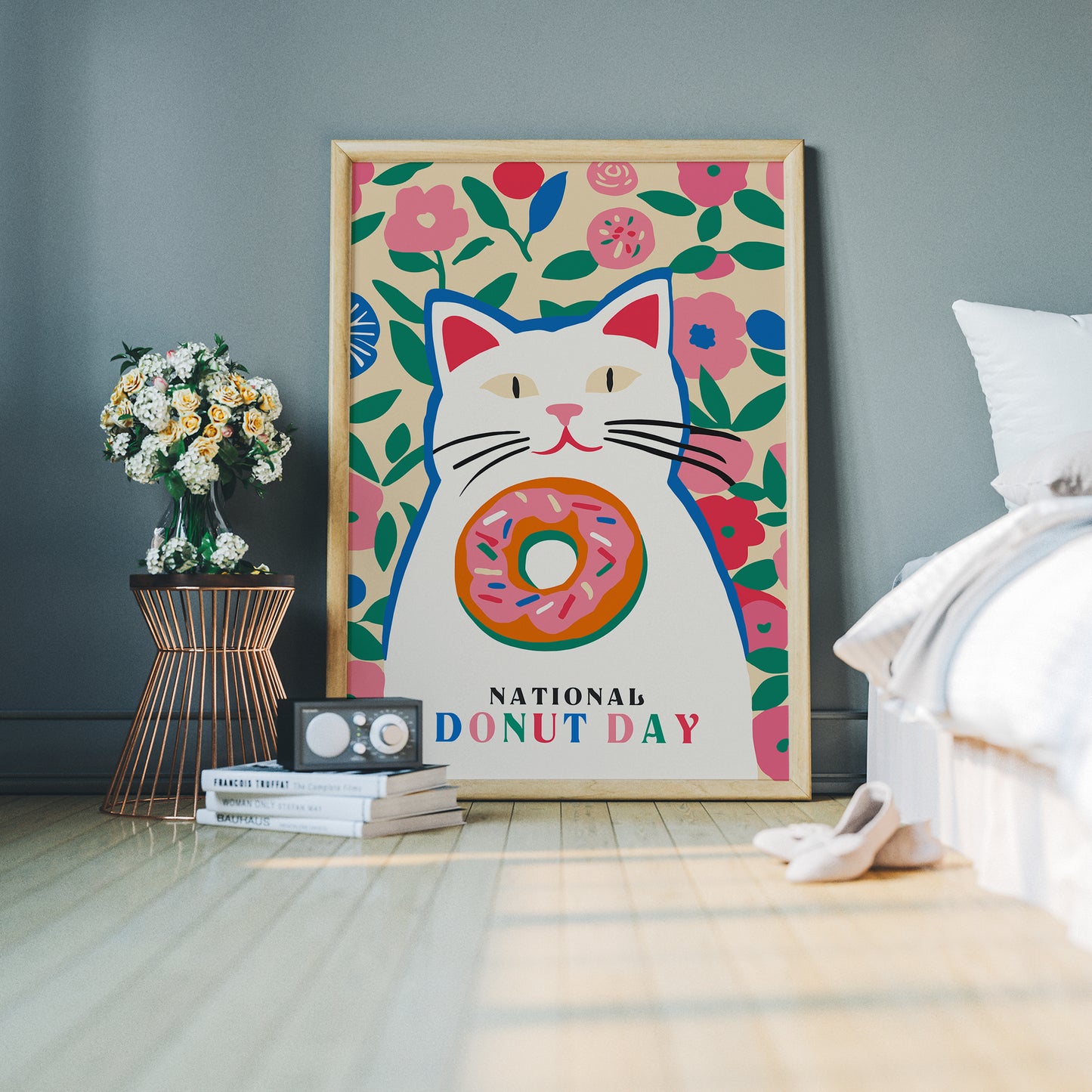 National Donut Day Pink Cat Poster 2024