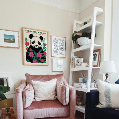 Cute Panda with Flowers Wall Art Poster