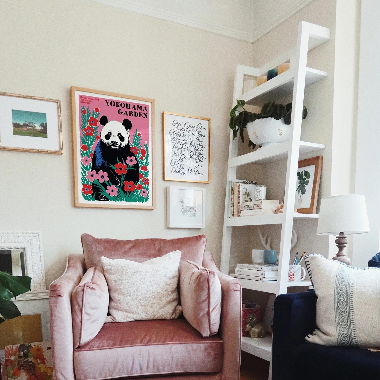 Pink and Red Floral Panda Print