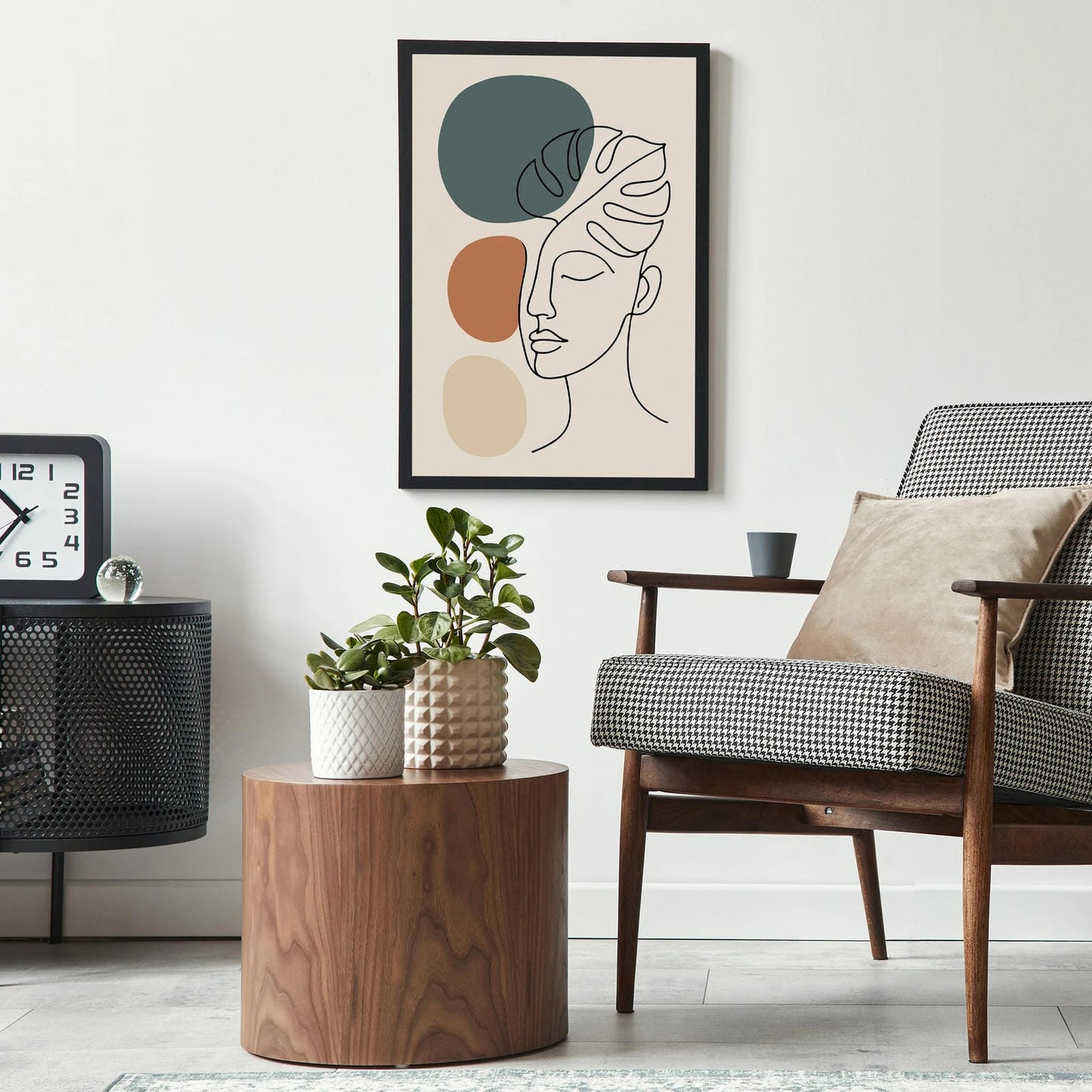 Abstract Face with Monstera Leaf Print