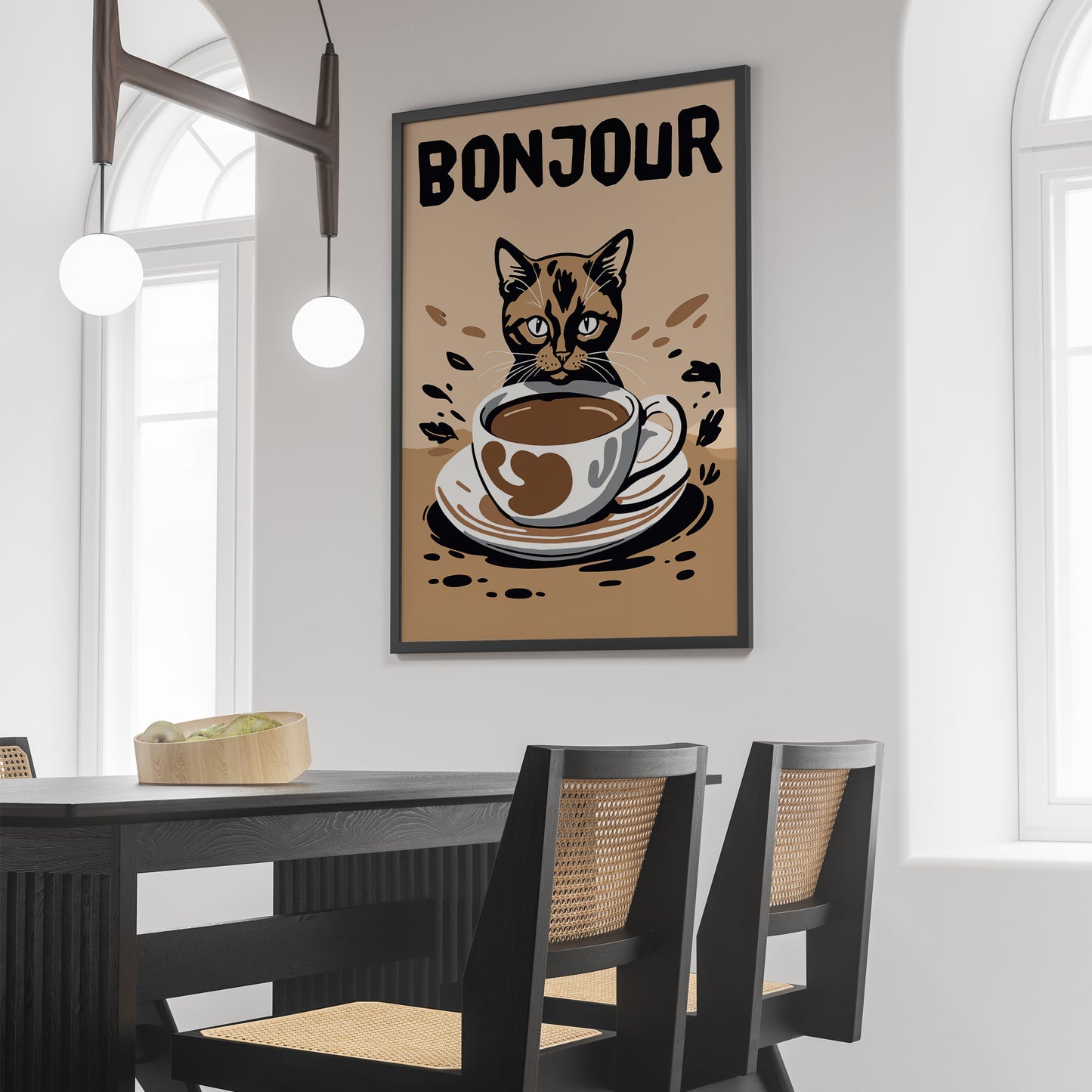 Bonjour Coffee Cat Poster