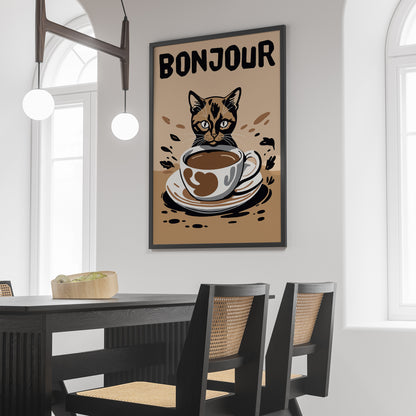Bonjour Coffee Cat Poster