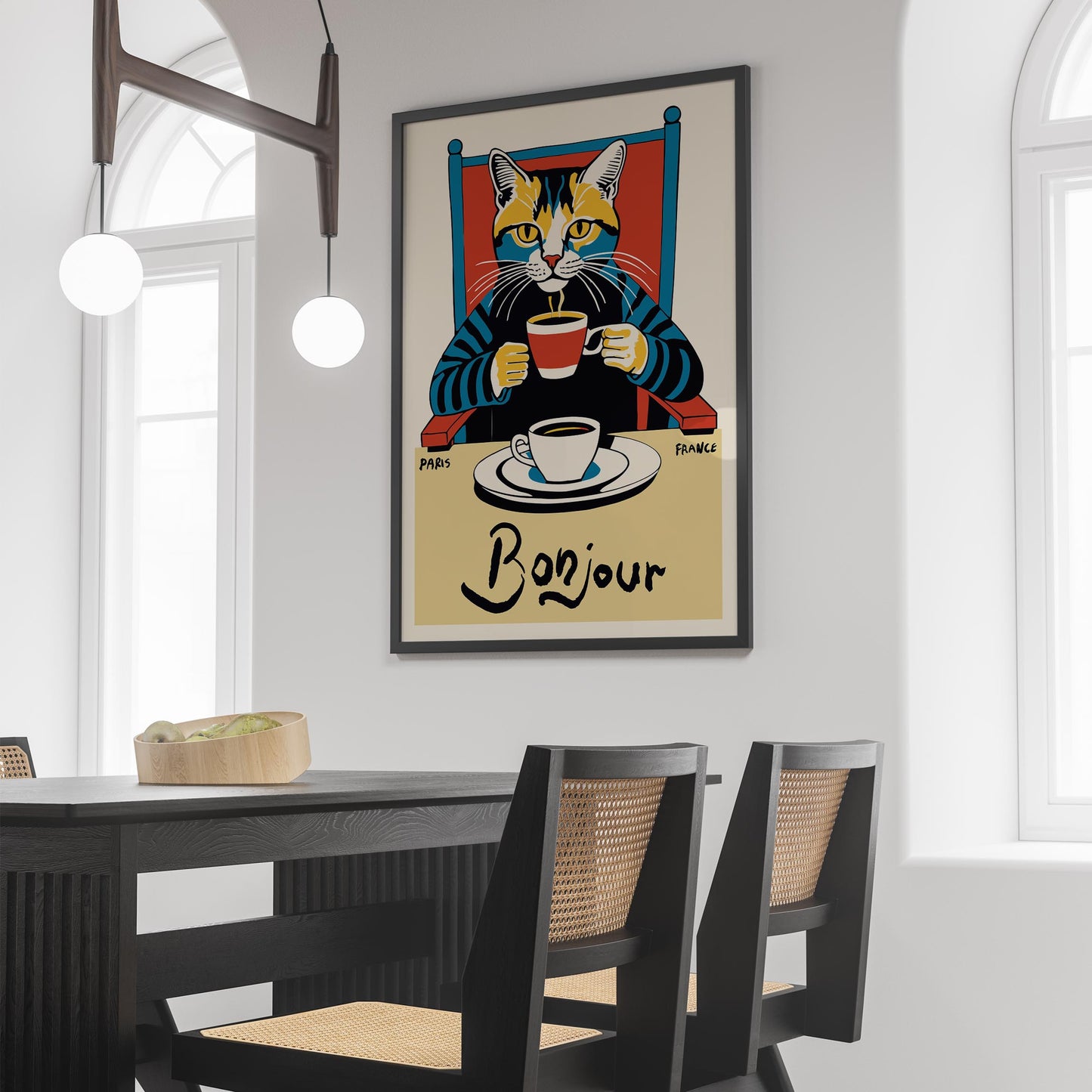 Bonjour Cat Coffee Wall Art Kitchen