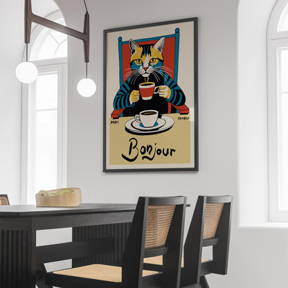 Bonjour Cat Coffee Wall Art Kitchen