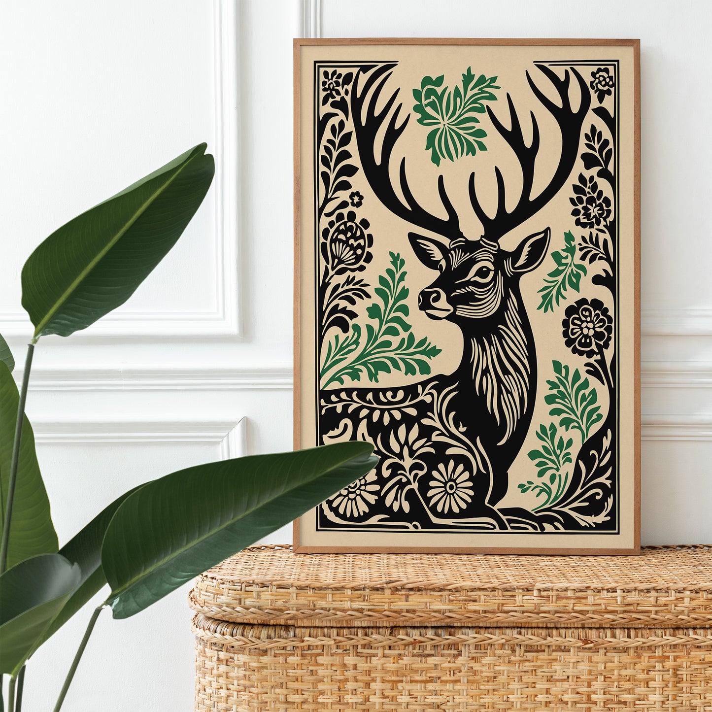 Rustic Linocut Style Deer Poster