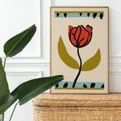 Retro Red Tulip Flower Poster