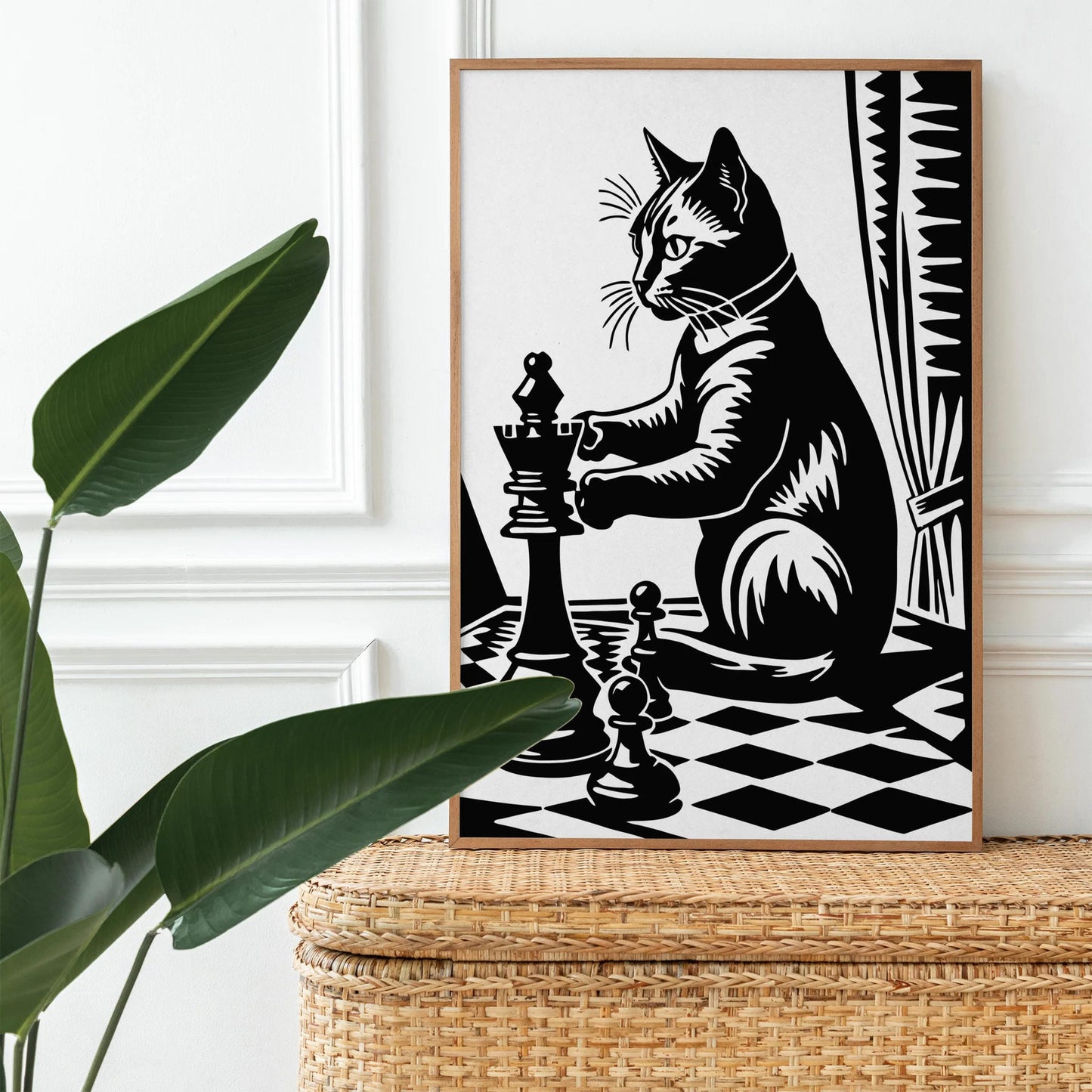 Vintage Chess Cat Wall Art