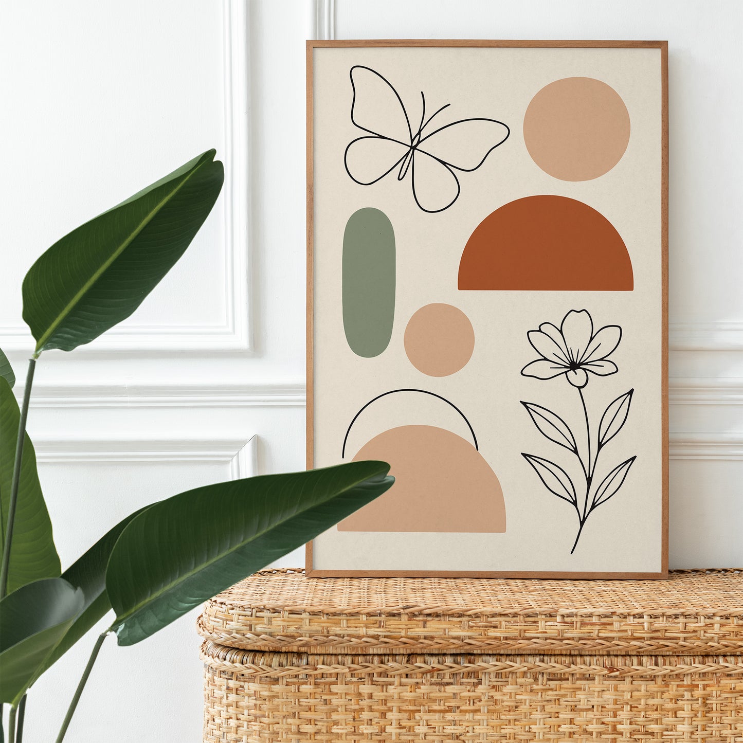 Minimalist Boho Wall Art – Butterfly, Flower & Shapes
