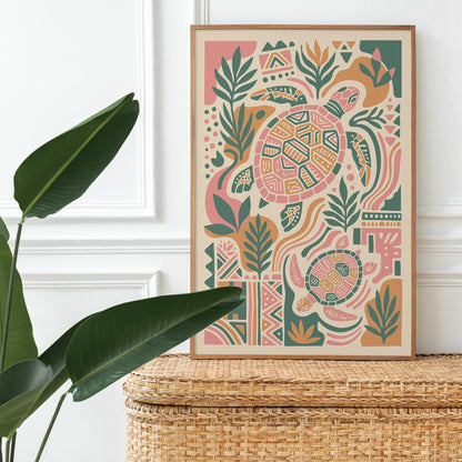 Boho Turtle Animal Art Poster