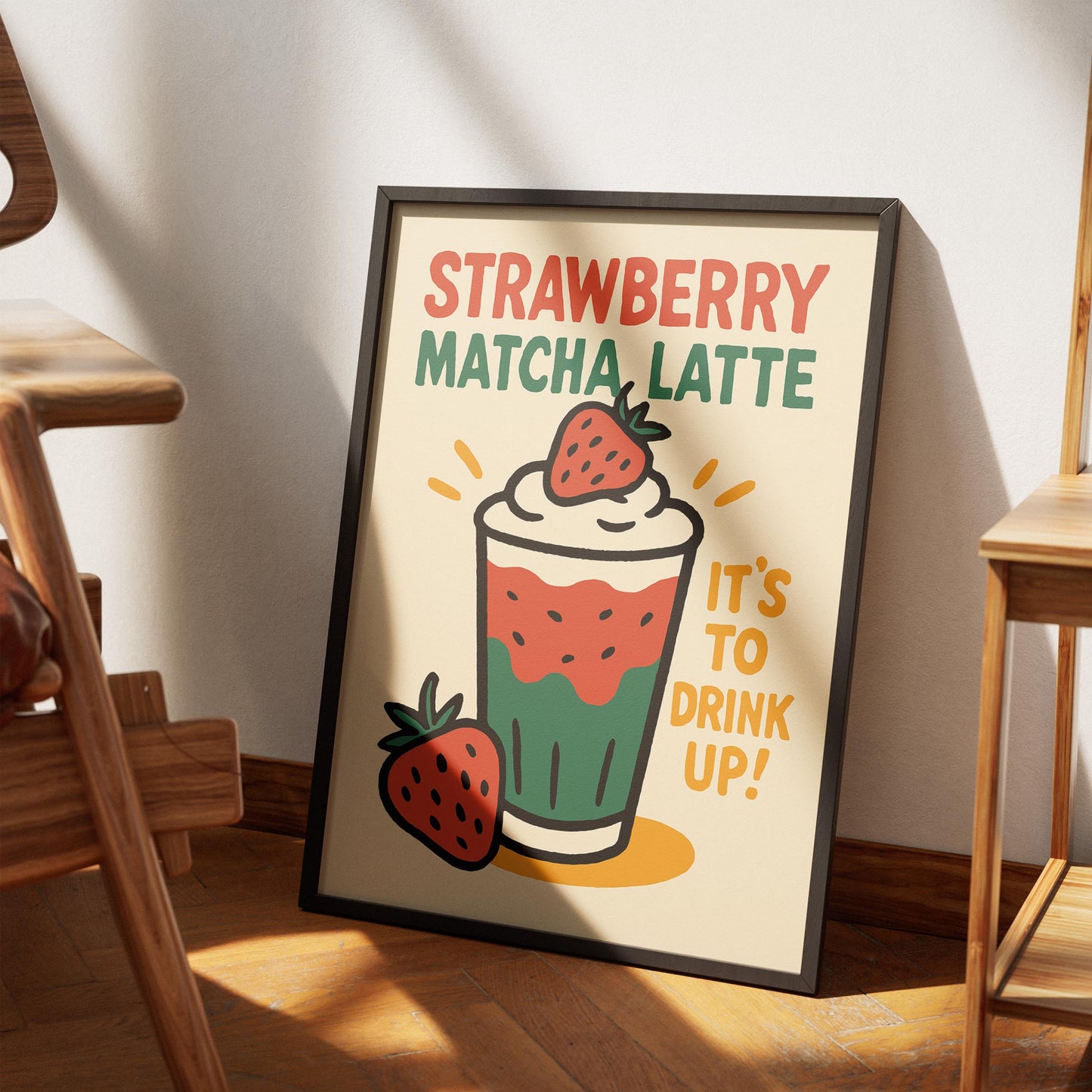 Strawberry Matcha Drink Wall Art