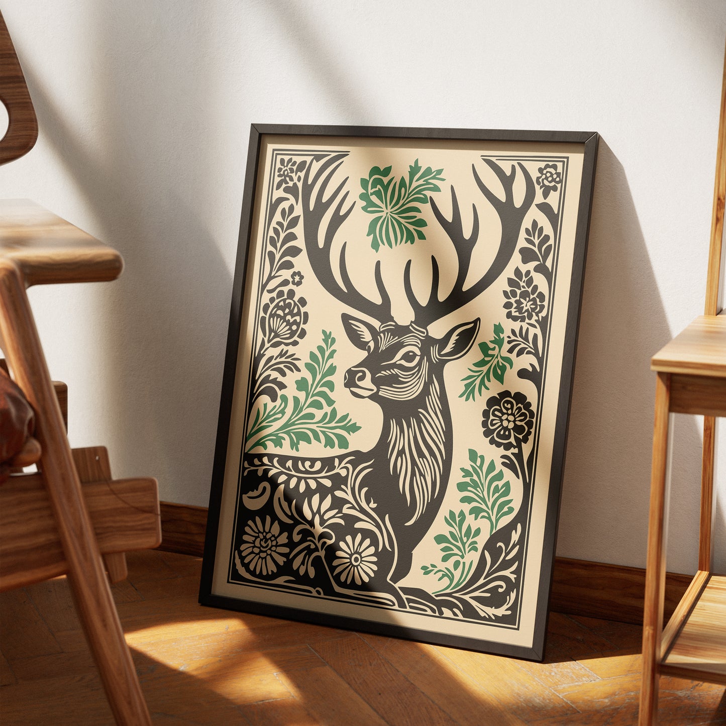 Rustic Linocut Style Deer Poster
