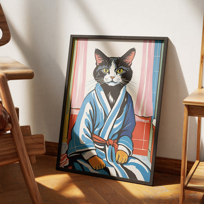 Bathrobe Cat Wall Poster