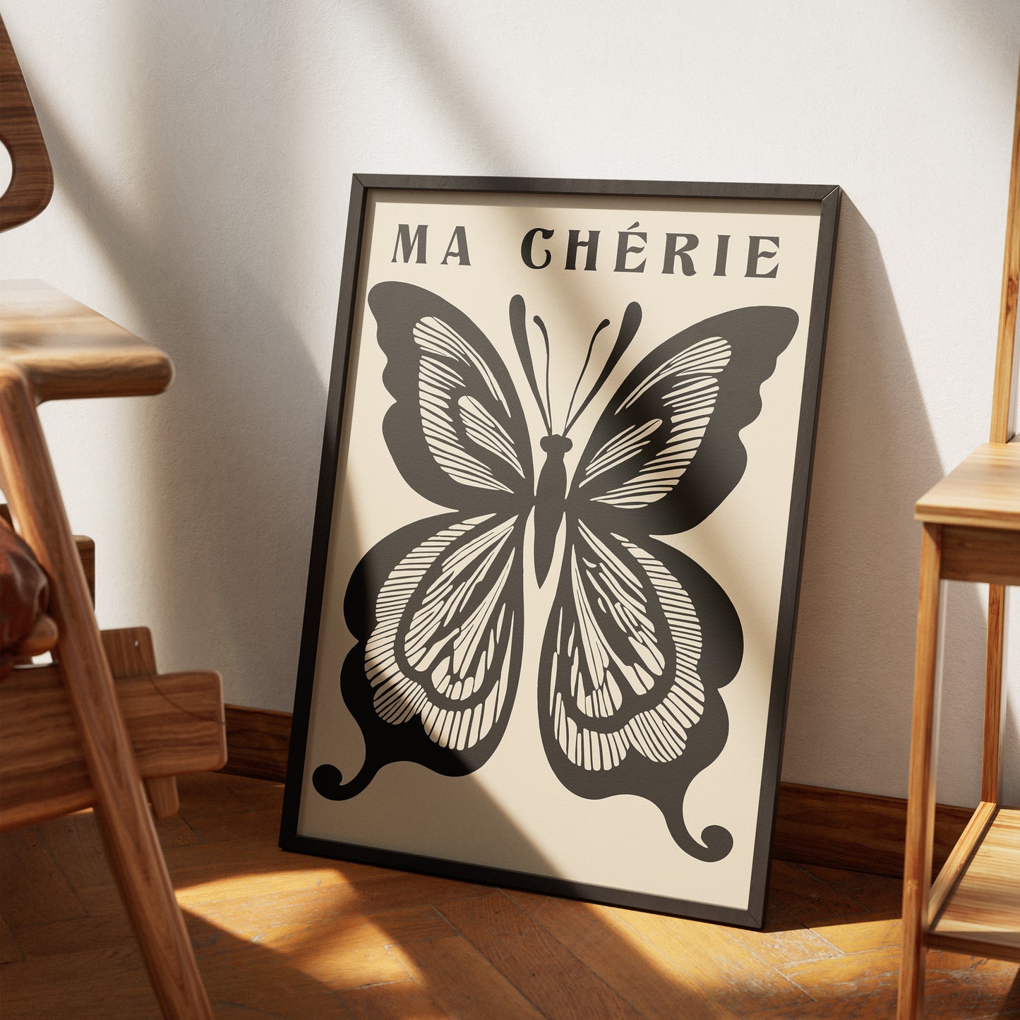 Ma Cherie Retro Black Butterfly Print