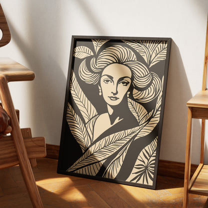 Plant Lady Black Linocut Style Poster