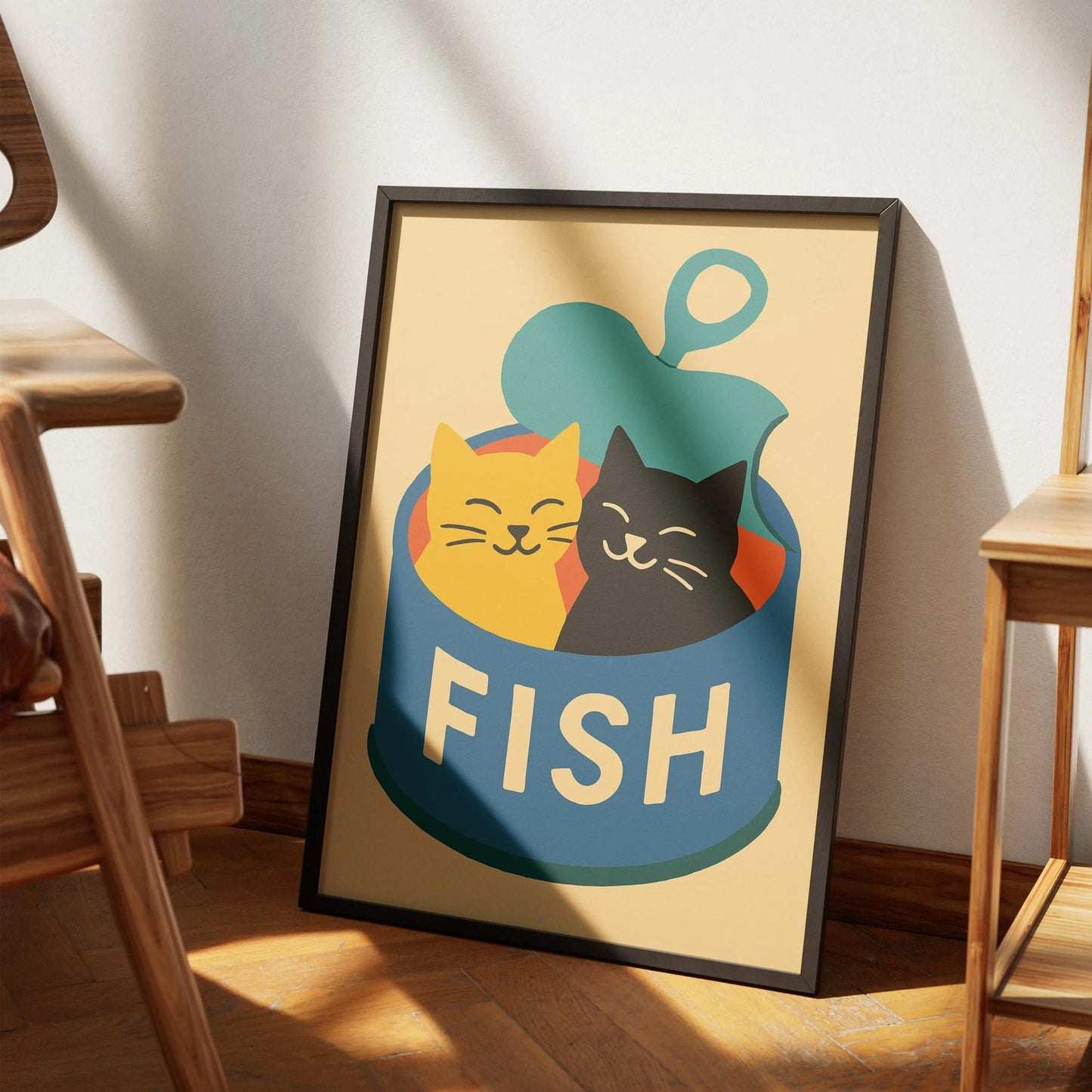 Retro Funny Cats and Fish Can Poster