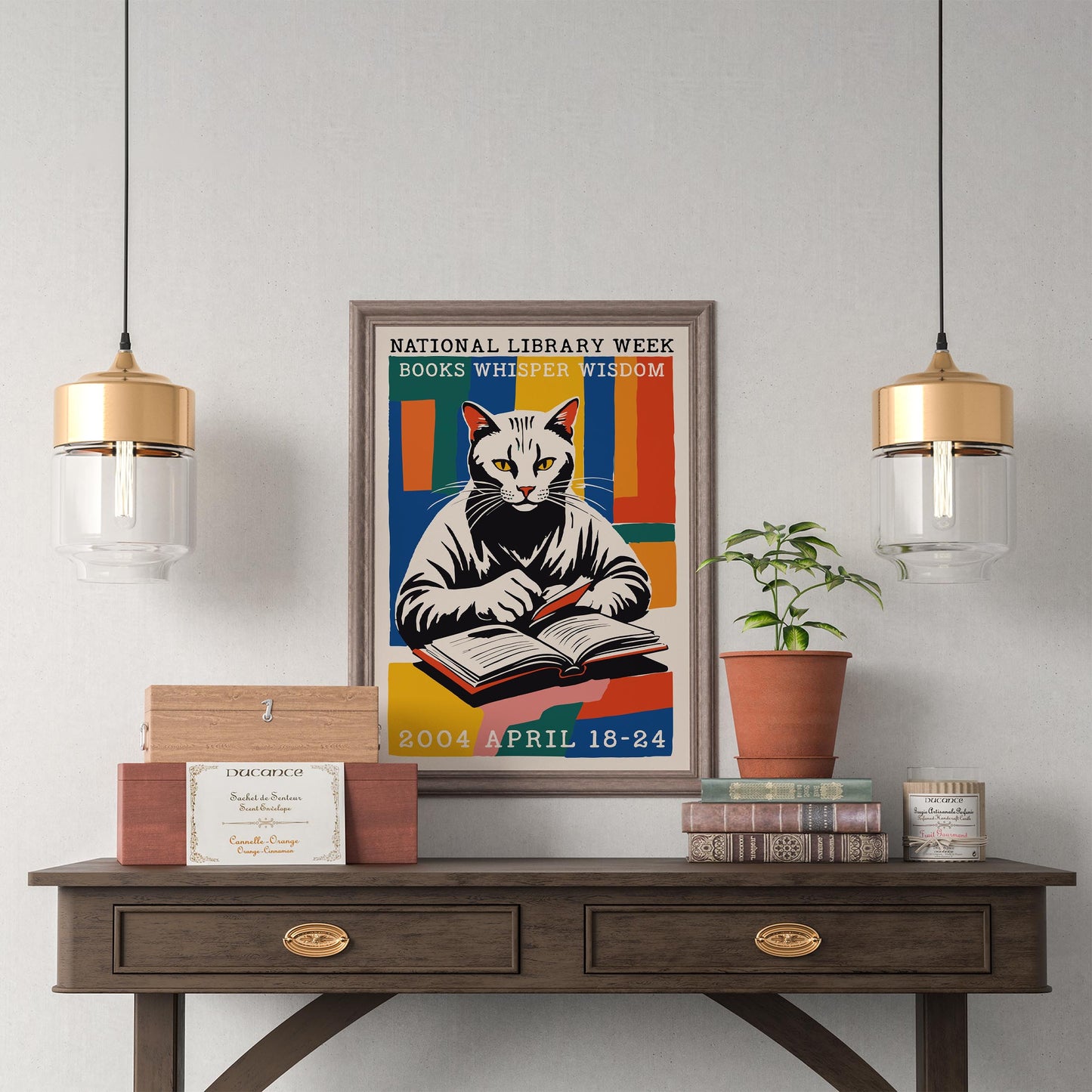 Library Cat Reading Poster