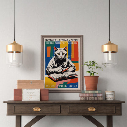 Library Cat Reading Poster