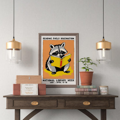National Library Week Raccoon Poster