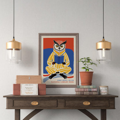 Reading Owl Poster - Book Lover Wall Art Print