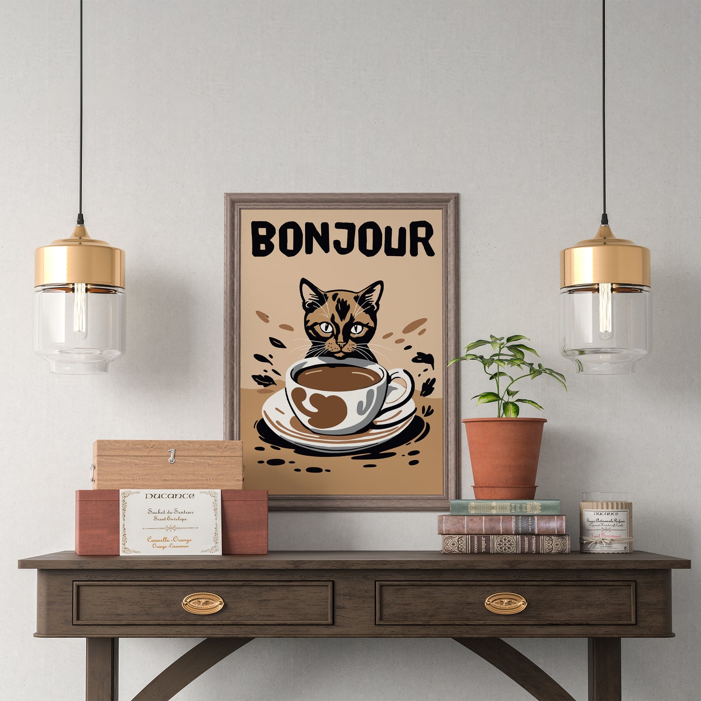 Bonjour Coffee Cat Poster
