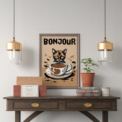 Bonjour Coffee Cat Poster