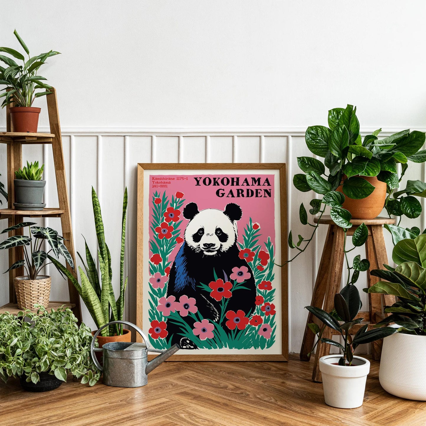 Pink and Red Floral Panda Print