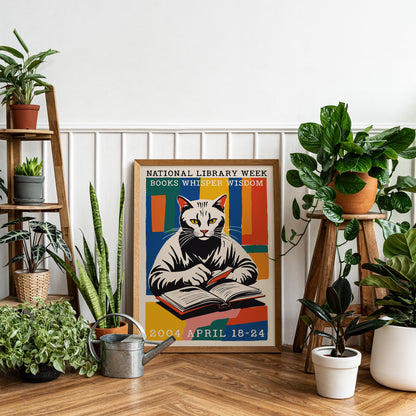 Library Cat Reading Poster