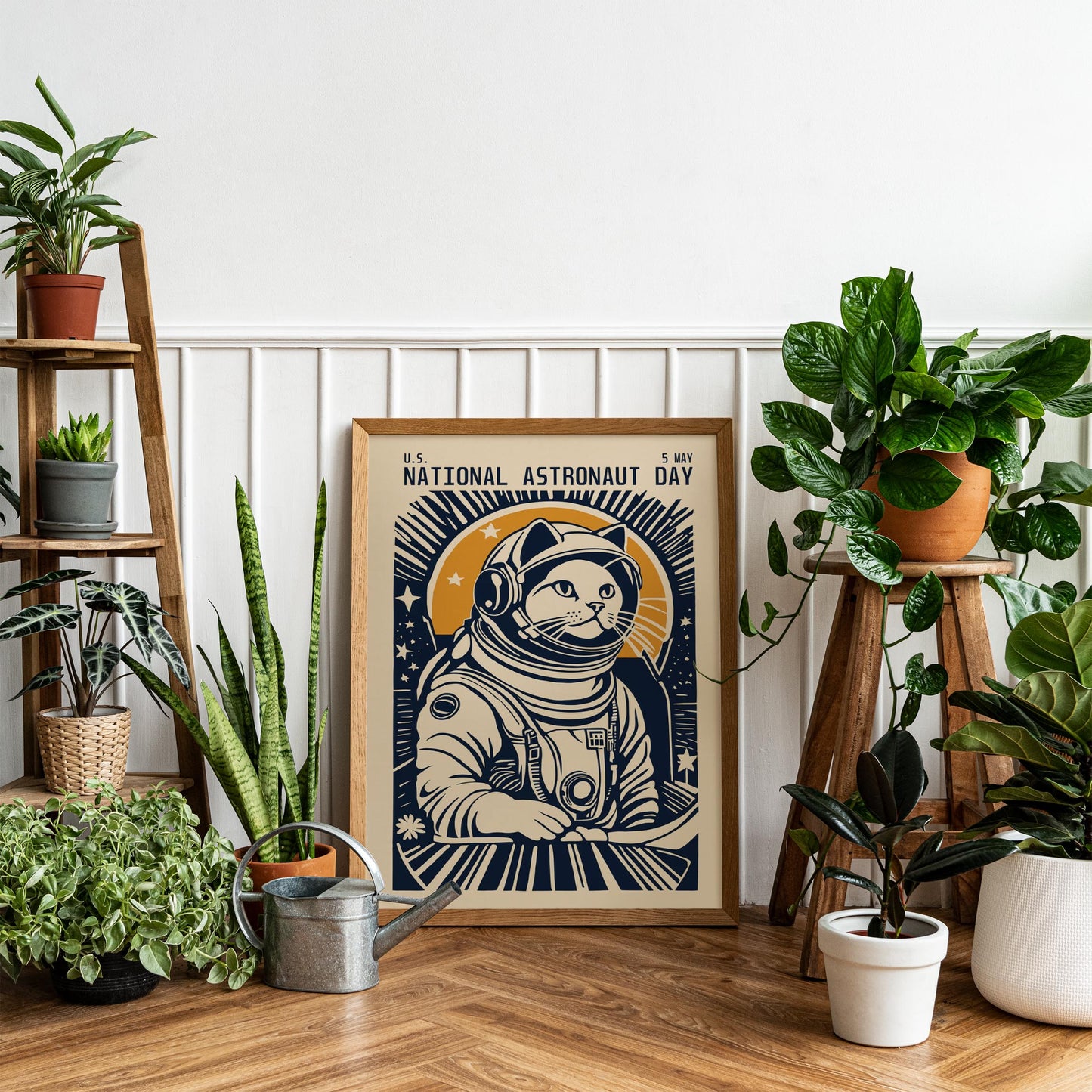 Funny Cat Astronaut Wall Art Kids Room Decor