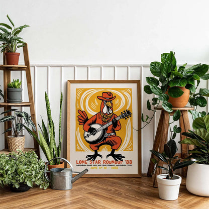 Lone Star Roundup Banjo Rooster Poster