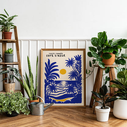 Côte d’Azur Blue Travel Poster – French Riviera Wall Art