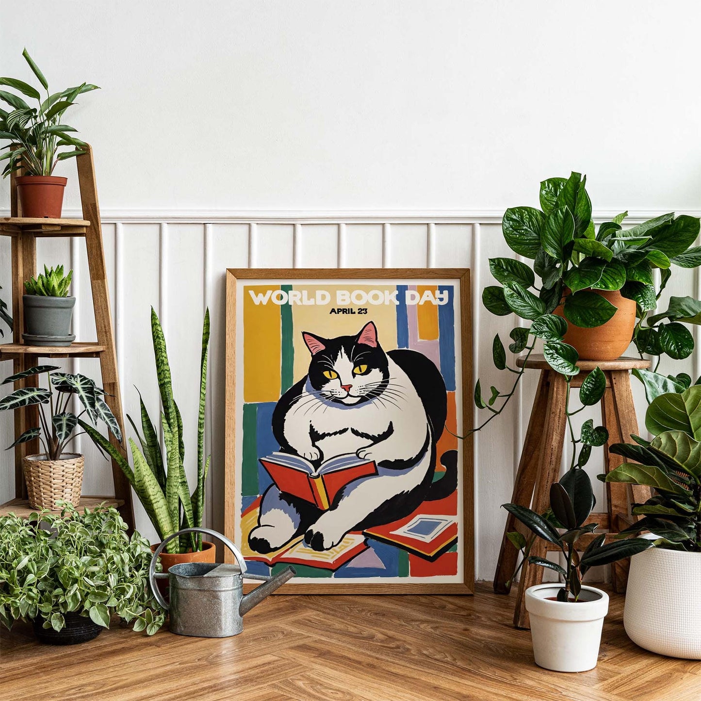 Cat Reading for World Book Day Poster