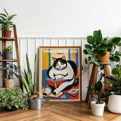 Cat Reading for World Book Day Poster