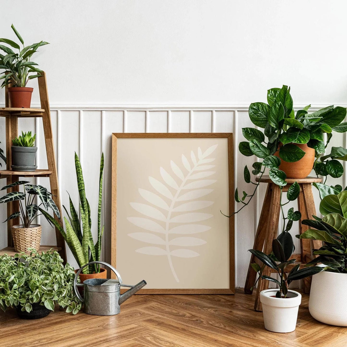 Japandi Fern Leaf Poster – White Minimal Wall Decor