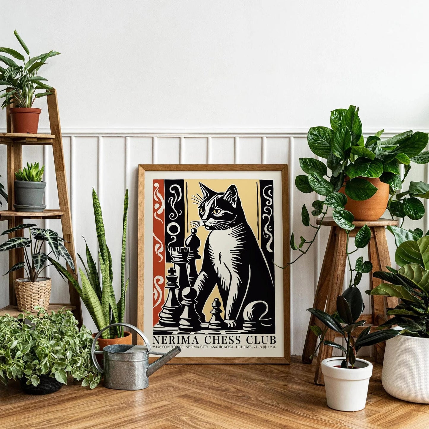 Nerima Chess Club: Cat & Chess Pieces Art
