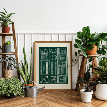 Retro Shapes in Green Art Print