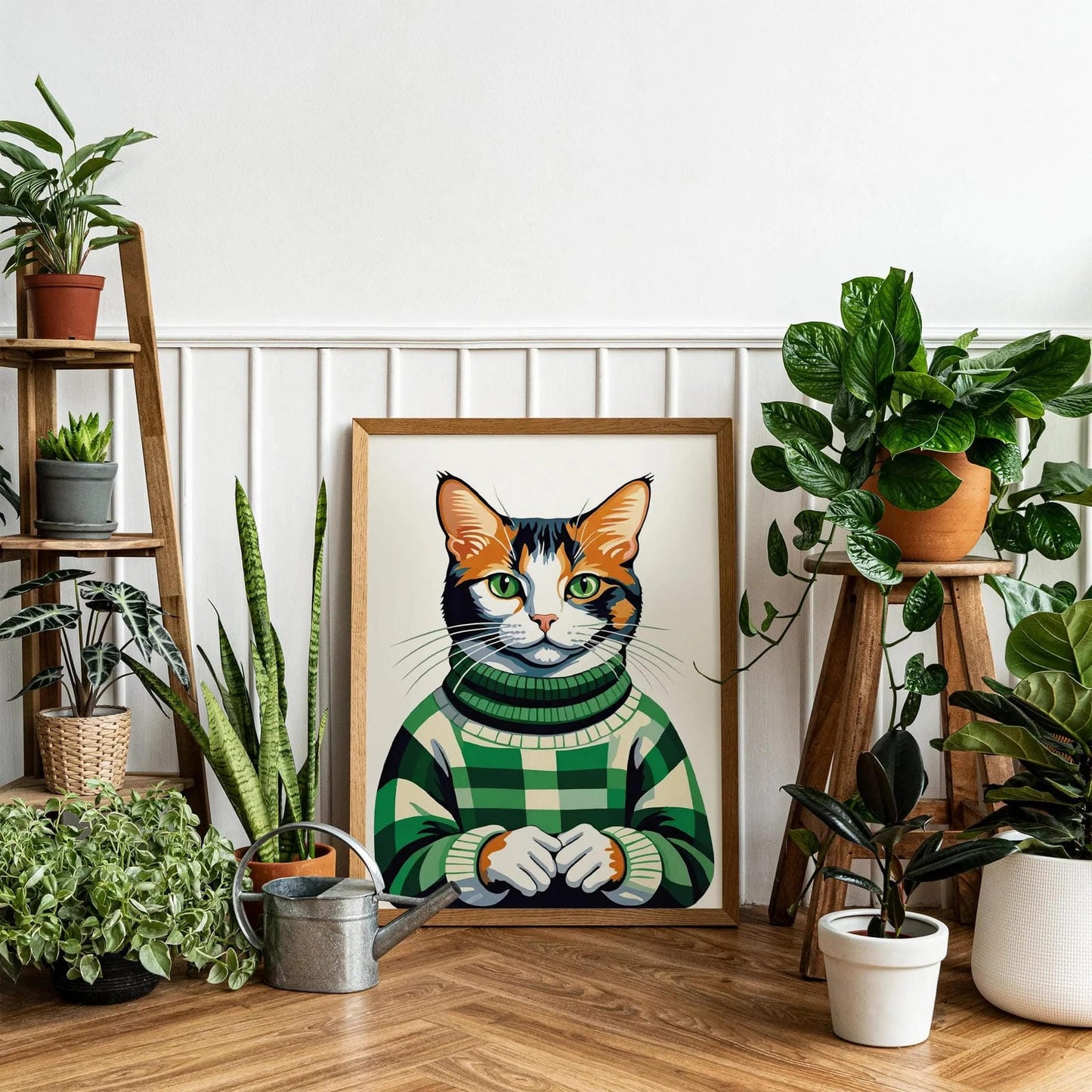 Cat in Green Sweater Print