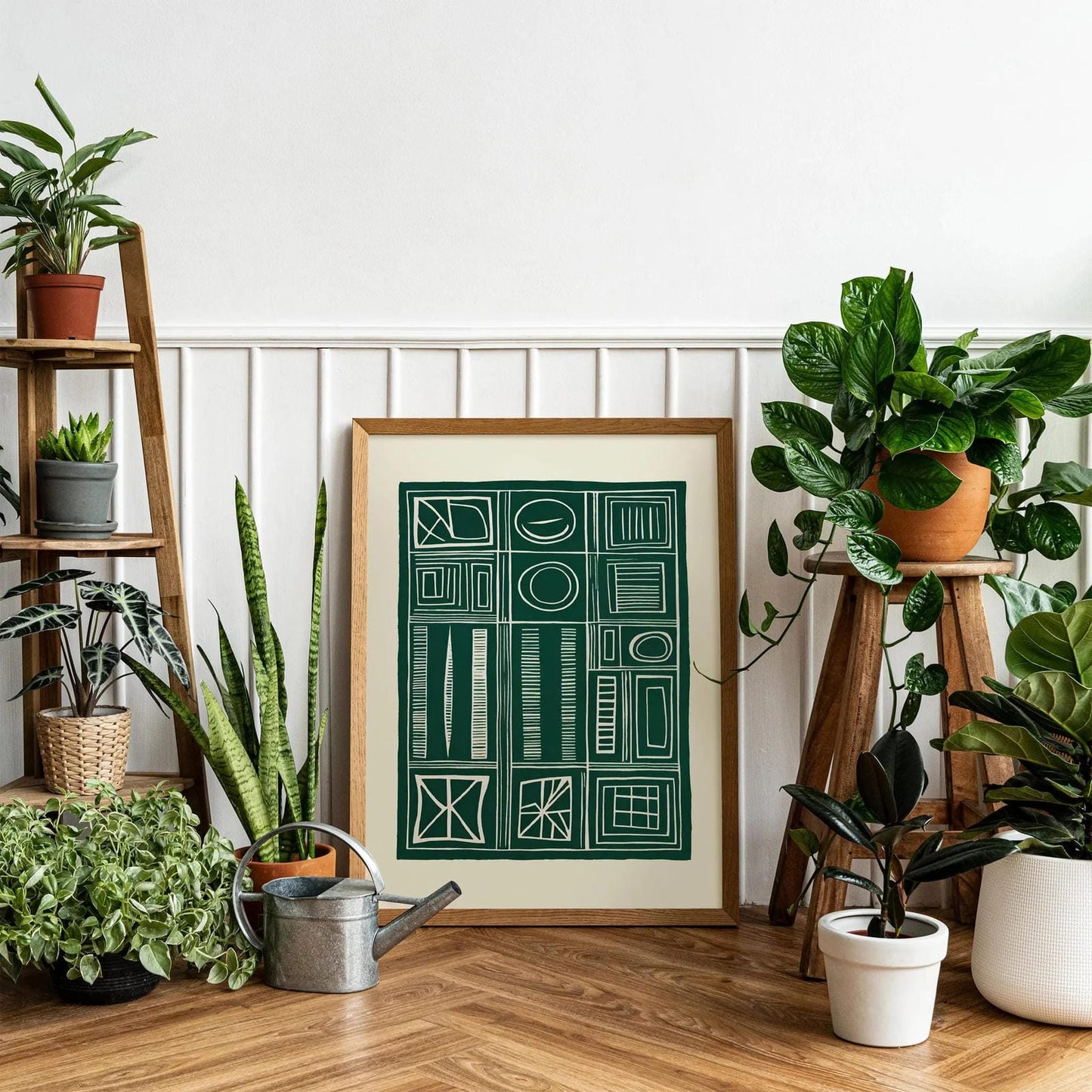 Mid-Century Modern Green Shapes Print