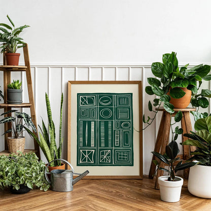 Mid-Century Modern Green Shapes Print