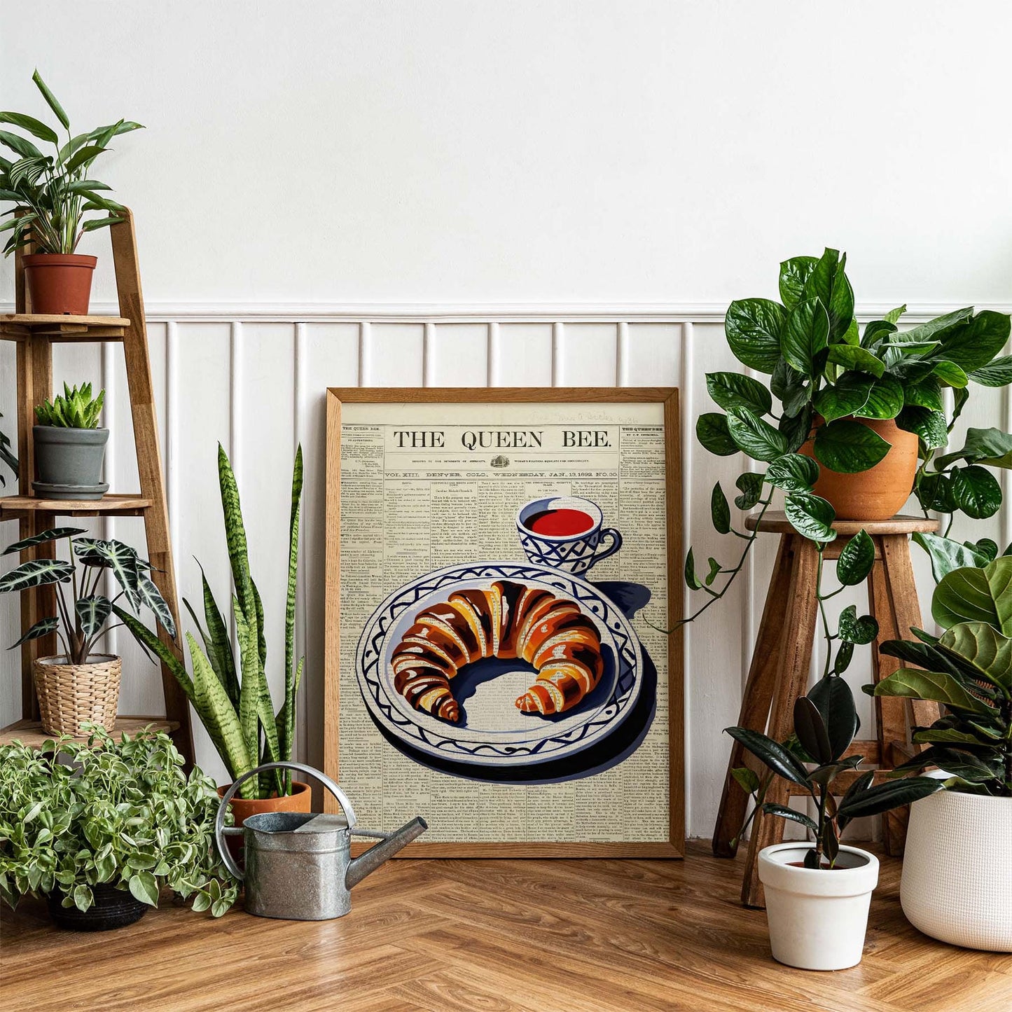 Vintage Croissant Newspaper Kitchen Poster