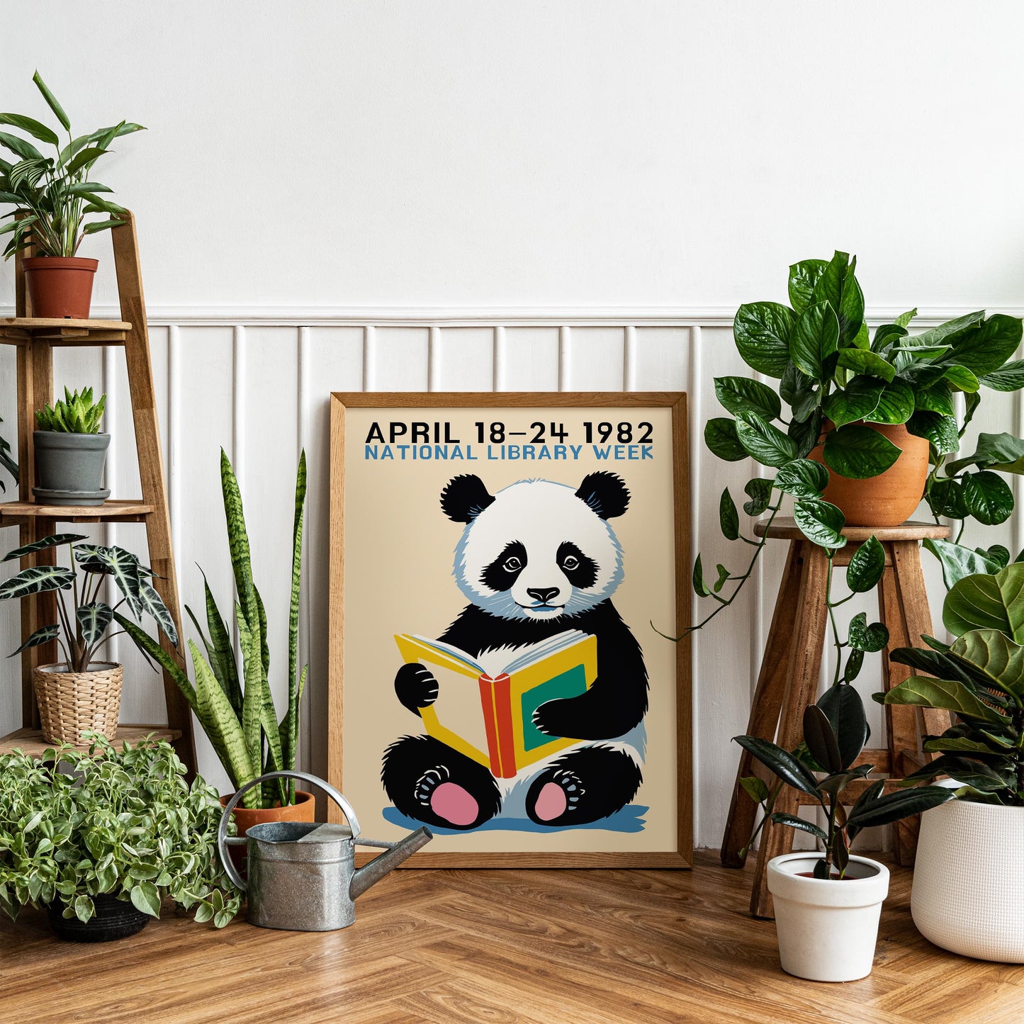 1982 Panda Reading Retro Wall Art
