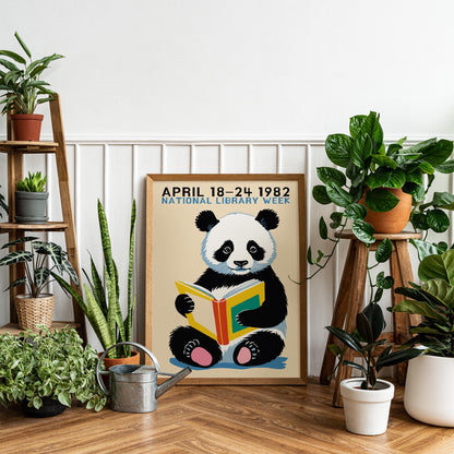 1982 Panda Reading Retro Wall Art