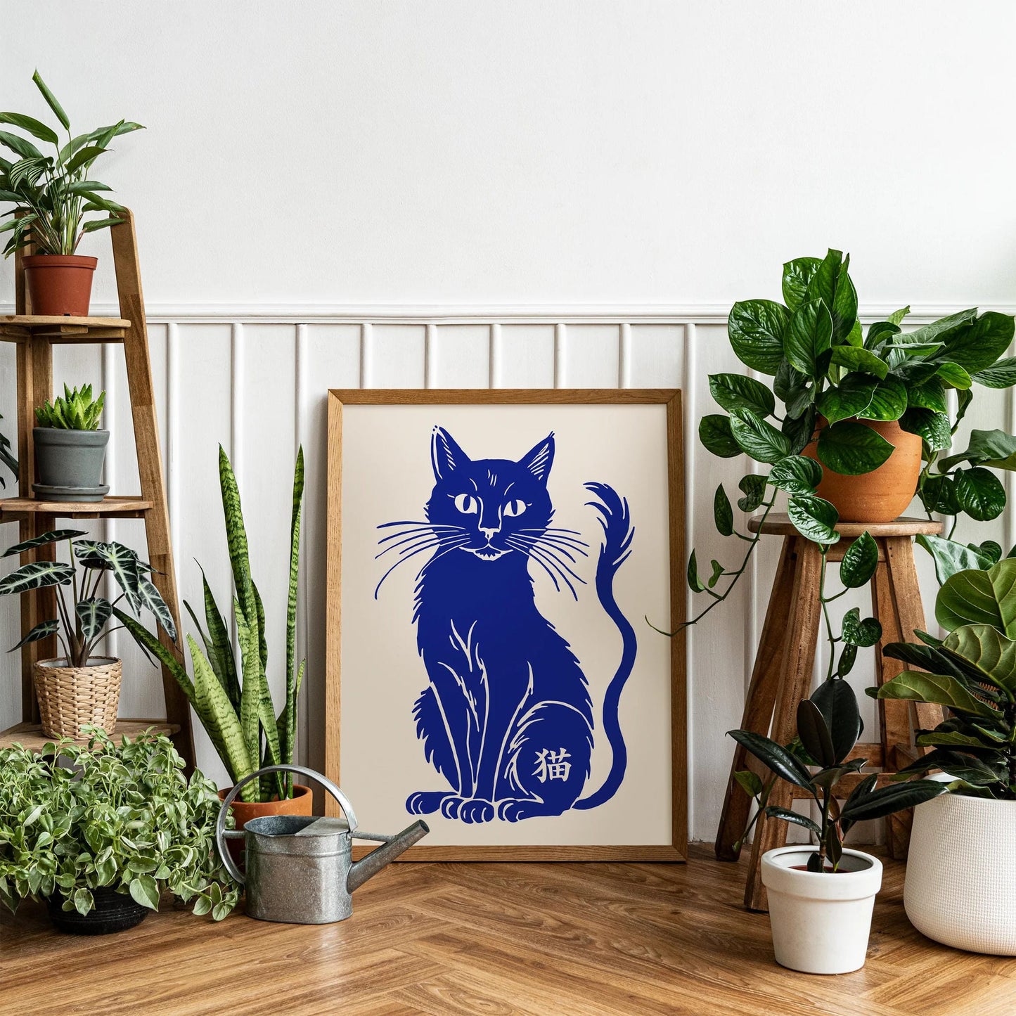 Blue Cat Poster with "猫" (Neko - Cat)