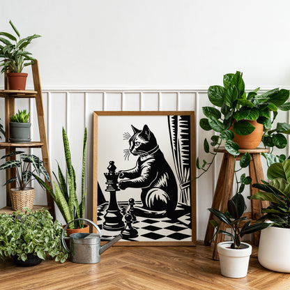 Vintage Chess Cat Wall Art
